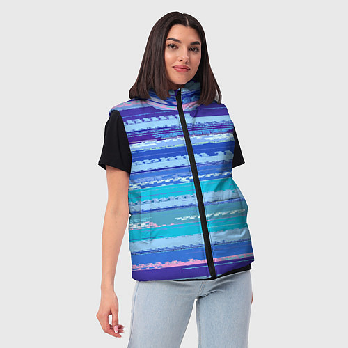 Женский жилет Морской сине-голубой абстрактные полосы / 3D-Светло-серый – фото 3
