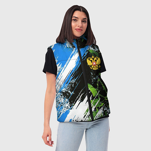 Женский жилет Герб России на камуфляже / 3D-Красный – фото 3