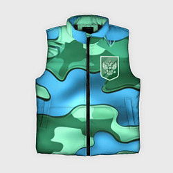 Женский жилет Зелено-голубой камуфляж и герб РФ, цвет: 3D-черный