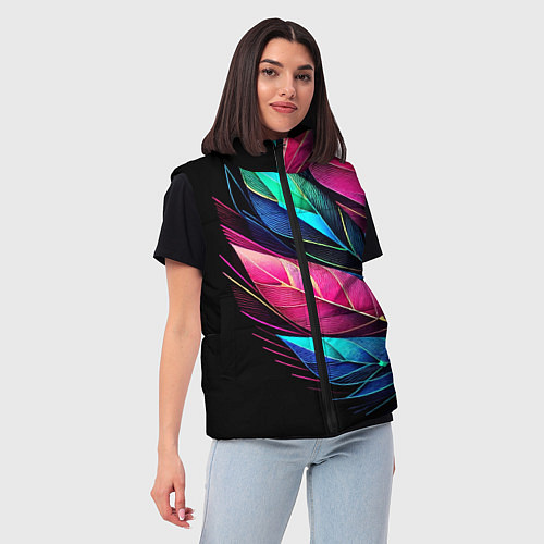 Женский жилет Букет из цветных перьев - неон / 3D-Красный – фото 3