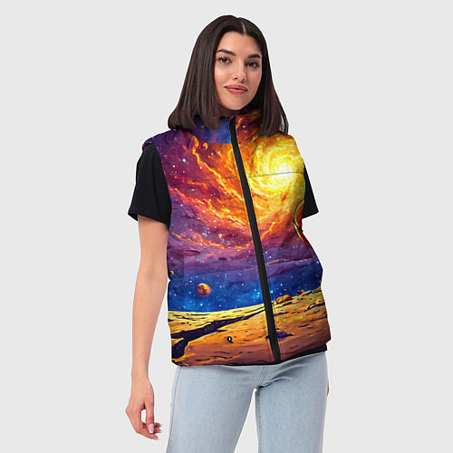 Женский жилет Баскетбольный мяч и космос / 3D-Красный – фото 3