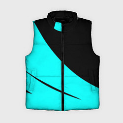 Женский жилет Чёрный и неоновый голубой двуцветный с полосой