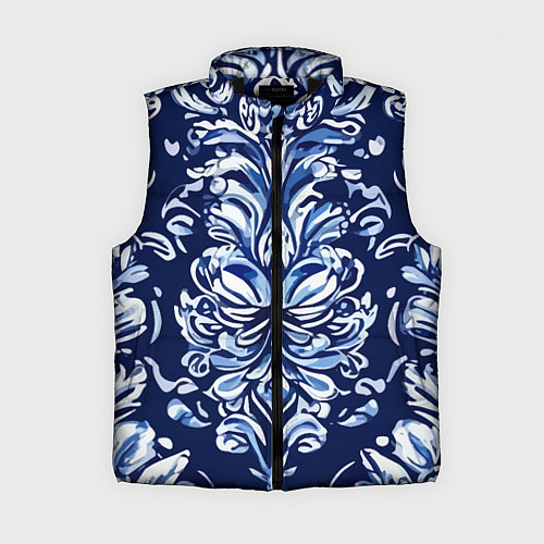 Женский жилет Гжель русский орнамент королевский синий / 3D-Черный – фото 1