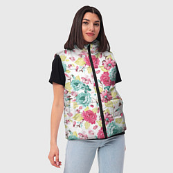 Женский жилет Розы красные и бирюзовые, цвет: 3D-черный — фото 2