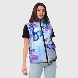 Женский жилет Бабочки и сирень - нежная голубая живопись, цвет: 3D-светло-серый — фото 2