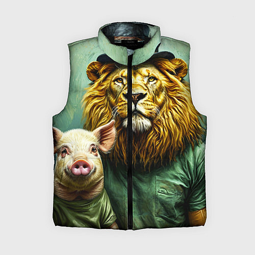 Женский жилет Лев со свиньей / 3D-Черный – фото 1