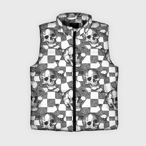 Женский жилет Черепа и клетчатый фон с дырами / 3D-Черный – фото 1