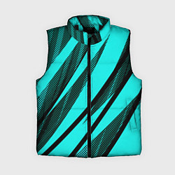 Женский жилет Неоновый голубой с чёрным абстракция с полосами, цвет: 3D-черный