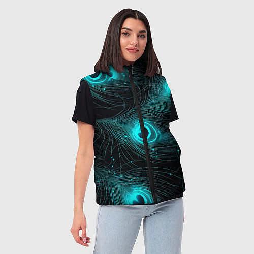 Женский жилет Светящиеся перья павлина паттерн / 3D-Светло-серый – фото 3