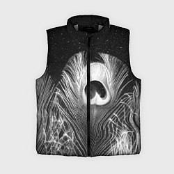 Женский жилет Изогнутые белые перья павлина - чб иллюстрация, цвет: 3D-светло-серый