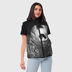Женский жилет Изогнутые белые перья павлина - чб иллюстрация, цвет: 3D-светло-серый — фото 2