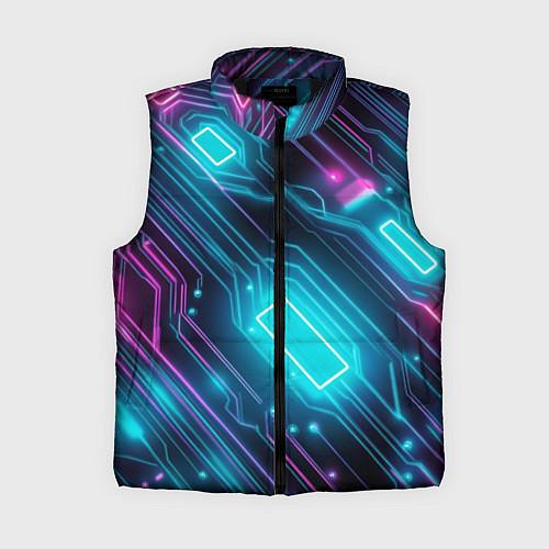 Женский жилет Неоновый узор киберпанк микросхемы / 3D-Черный – фото 1