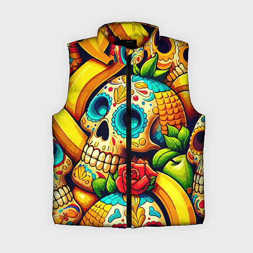 Женский жилет Colorfull skulls and bananas - pop art pattern / 3D-Красный – фото 1