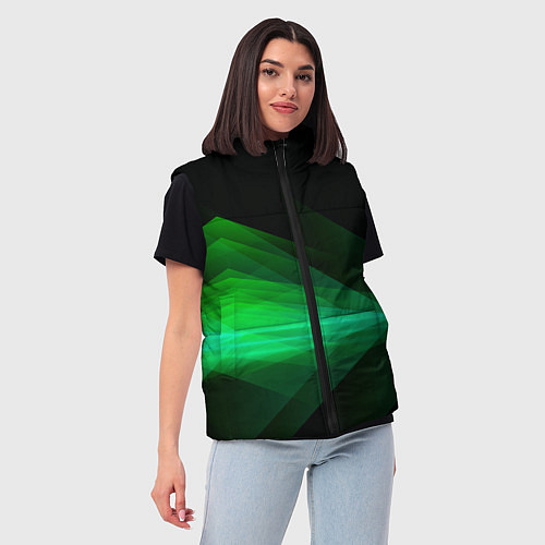 Женский жилет Неоновая зеленая абстракция на черном фоне / 3D-Красный – фото 3