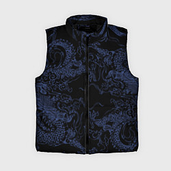 Женский жилет Синий дракон на черном