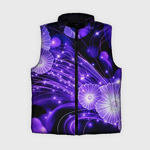 Женский жилет Силуэты цветов на темном фоне - фиолетовое свечени / 3D-Черный – фото 1