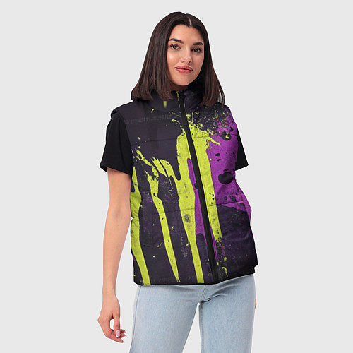 Женский жилет Желтая и фиолетовая краска на черном / 3D-Красный – фото 3