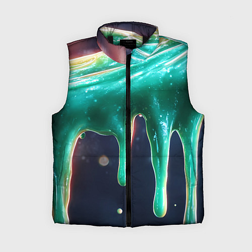 Женский жилет Текстура стекающая зеленая клякса / 3D-Черный – фото 1