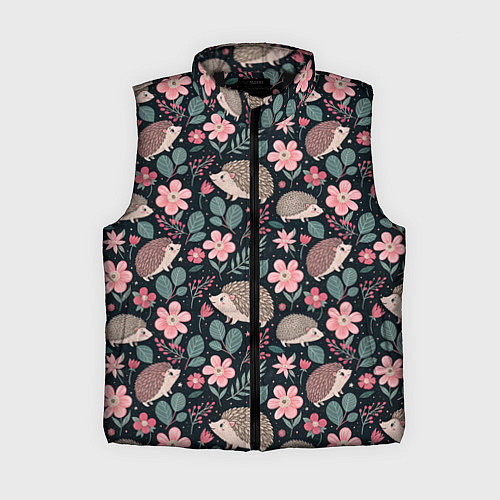 Женский жилет Ёжики в цветах / 3D-Черный – фото 1