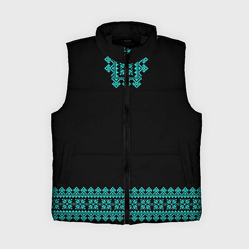 Женский жилет Славянские узоры и орнамент голубой - вышиванка ру / 3D-Черный – фото 1