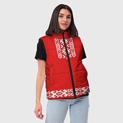 Женский жилет Славянский узор на красном - вышиванка рубаха крас, цвет: 3D-светло-серый — фото 2