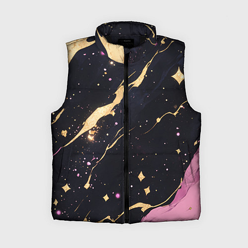 Женский жилет Золотые и розовые мазки на черной текстуре / 3D-Черный – фото 1