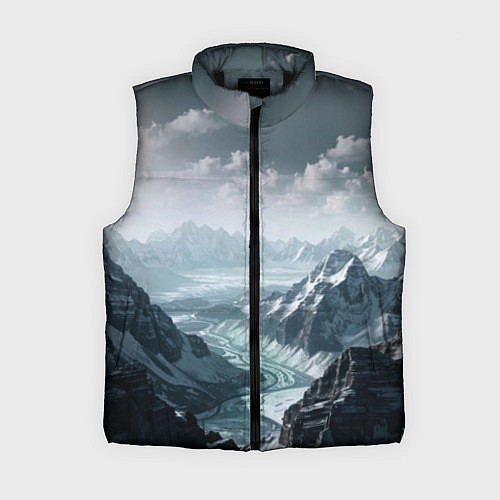 Женский жилет Река горный пейзаж дымчатый синий / 3D-Черный – фото 1