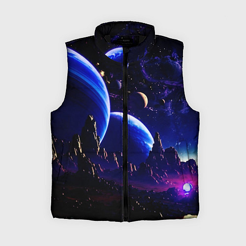 Женский жилет Фантастический космос тёмно-синий / 3D-Черный – фото 1