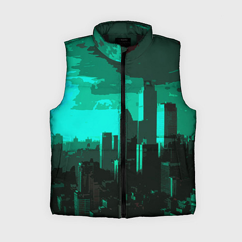 Женский жилет Стилизованный город бирюзовый / 3D-Черный – фото 1