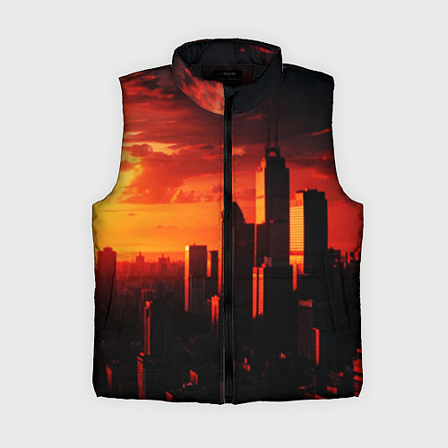 Женский жилет Стилизованный город оранжевый закат / 3D-Черный – фото 1