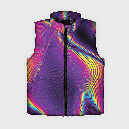 Женский жилет Неоновые волны линии / 3D-Черный – фото 1