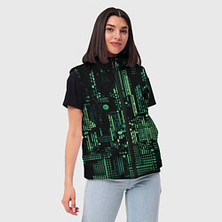 Женский жилет Чёрно-зелёный абстракция точки полоски, цвет: 3D-черный — фото 2