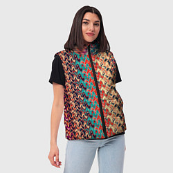 Женский жилет Красно-синий искажённые полосы узор, цвет: 3D-черный — фото 2