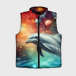 Женский жилет Галактический дельфин - неоновый космос, цвет: 3D-черный