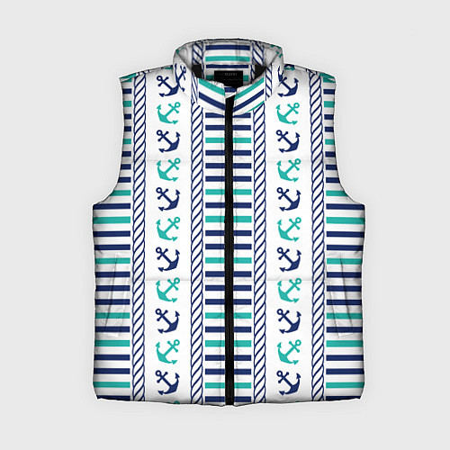 Женский жилет Морской орнамент с якорями и полосками / 3D-Черный – фото 1