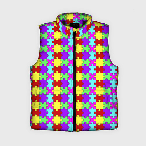 Женский жилет Яркие паттерн разноцветный пазл / 3D-Черный – фото 1