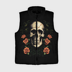 Женский жилет Череп в красных розах, цвет: 3D-черный