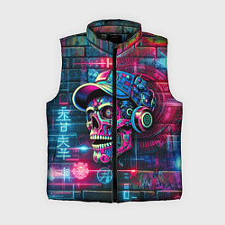 Женский жилет Кибер чувак череп на фоне граффити - нейроарт, цвет: 3D-черный