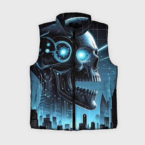 Женский жилет Cyberpunk skull - metropolis neon glow / 3D-Черный – фото 1