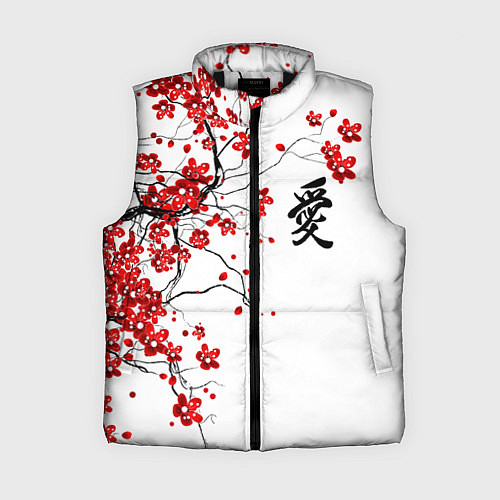 Женский жилет Сакура с иероглифом Любовь / 3D-Черный – фото 1