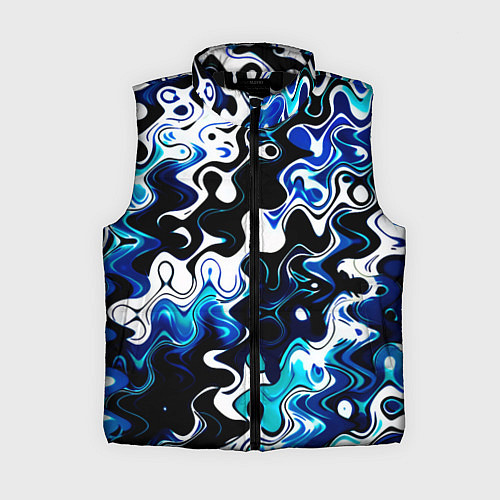 Женский жилет Абстракция разлитые краски чёрно-сине-белый / 3D-Черный – фото 1
