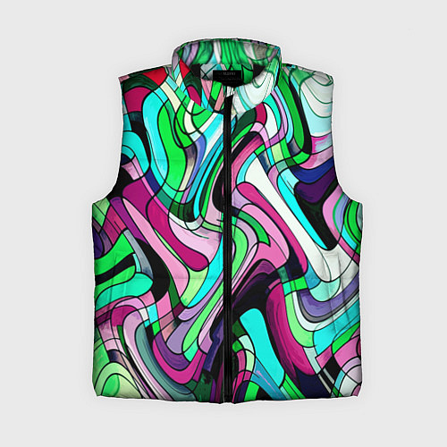 Женский жилет Зелёно-розовый искажённая абстракция / 3D-Черный – фото 1