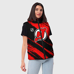 Женский жилет Нью Джерси Девилз - красные потертости, цвет: 3D-черный — фото 2