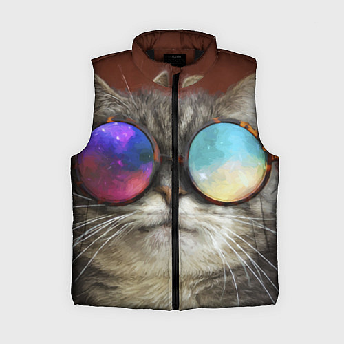Женский жилет A Cat with multicolored glasses / 3D-Черный – фото 1