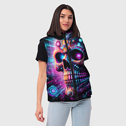 Женский жилет Neon cyber skull, цвет: 3D-черный — фото 2
