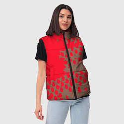 Женский жилет Абстрактные алые пятна на цвете какао, цвет: 3D-черный — фото 2