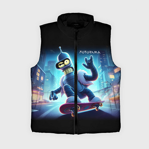 Женский жилет Bender is a skateboarder in neon street - ai art / 3D-Черный – фото 1