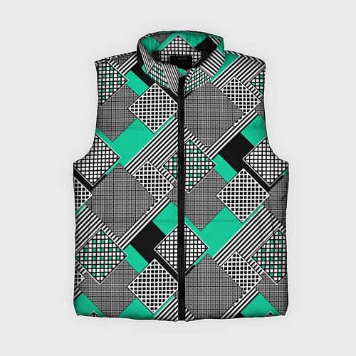 Женский жилет Черно бирюзовая абстрактная геометрия пэчворк / 3D-Черный – фото 1