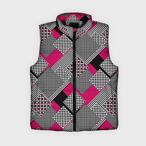 Женский жилет Красно черная абстрактная геометрия пэчворк / 3D-Черный – фото 1