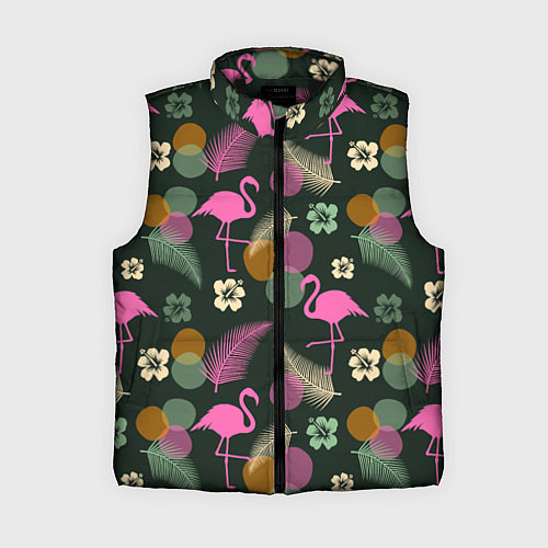 Женский жилет Фламинго и листья на темно-зеленом / 3D-Черный – фото 1
